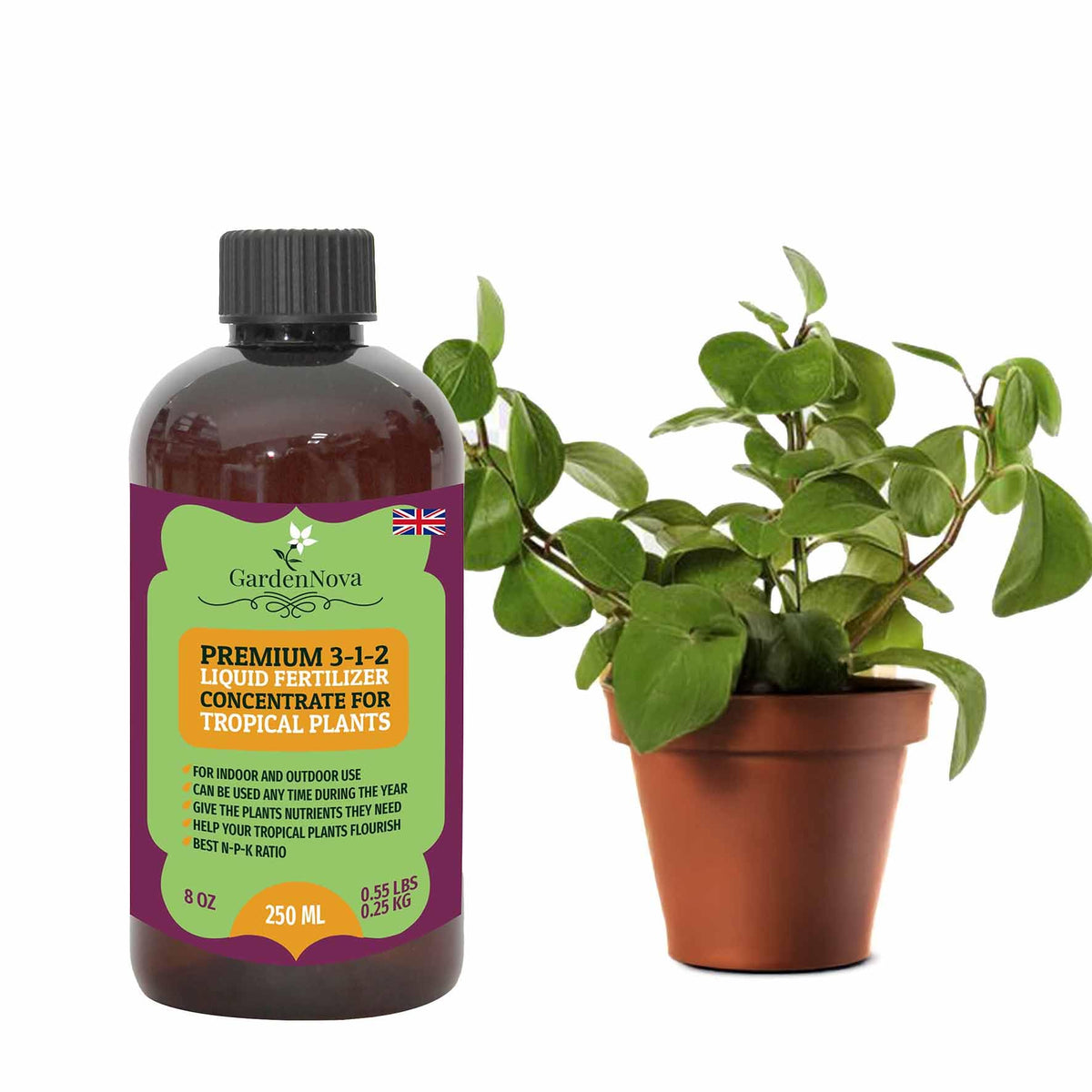 Premium Liquid Fertilizer - 3-1-2 Concentrate for Tropical Indoor Plants & Flowers - Organic Plant Food, 8oz