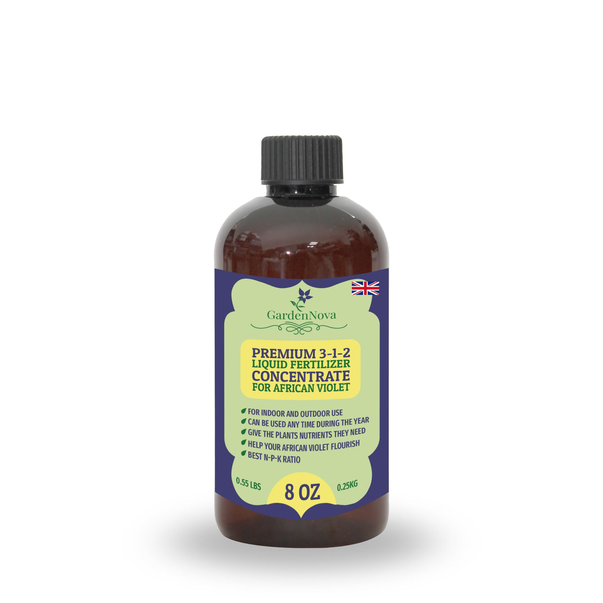 Premium Liquid African Violets and Gesneriad Plant Fertilizer - 3-1-2 Concentrate for Indoor Plants and Flowers by GardenNova | Organic Plant Food for African Violets and Gesneriad Plants - 8oz