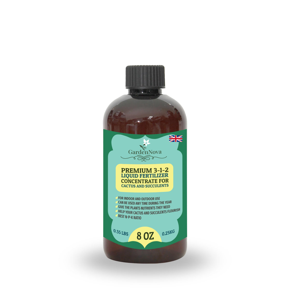 Premium Liquid Succulent Plant Fertilizer - 3-1-2 Concentrate for Indoor Plants and Flowers by GardenNova | Organic Plant Food for Succulents - 8oz