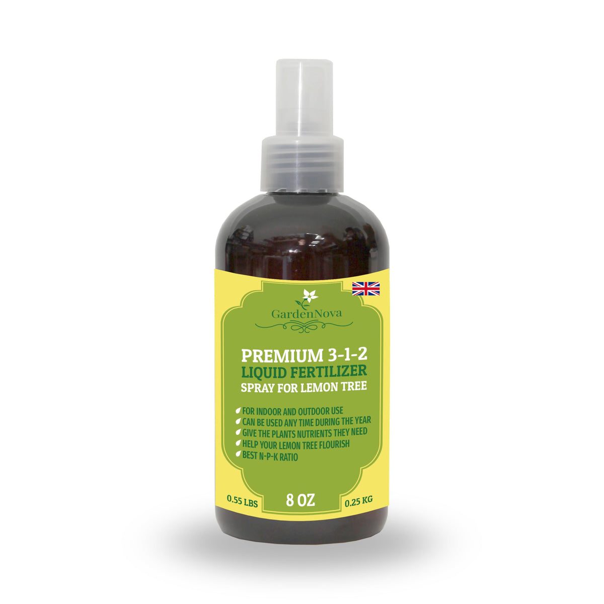 Proffesional Lemon Tree Spray Fertilizer Mist for Home Gardening | 3-1-2 Gentle Blend Mist for Healthy Leaves & Growth | Essential Nutrients for Lemon Trees - 8oz