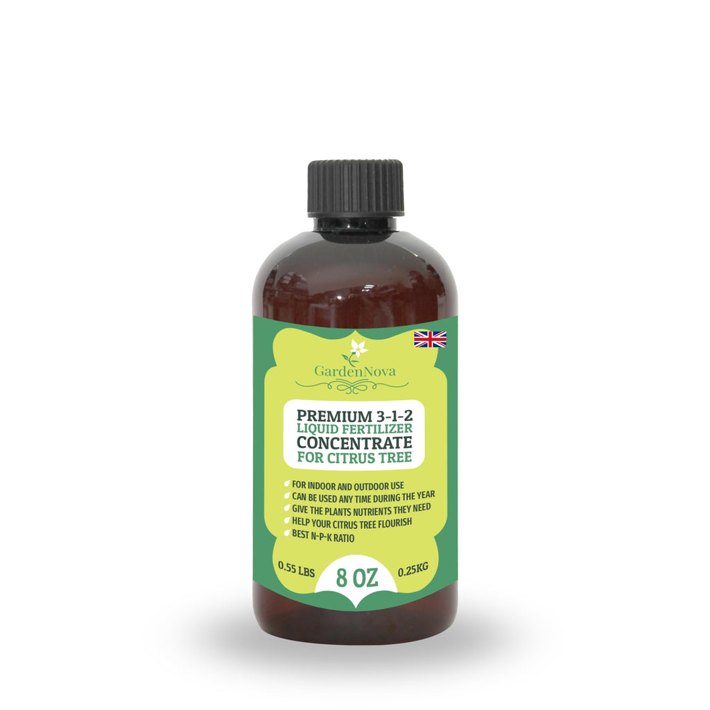 Premium Liquid Citrus Tree Plant Fertilizer - 3-1-2 Concentrate for Indoor Plants and Flowers by GardenNova | Organic Plant Food for Citrus Trees - 8oz