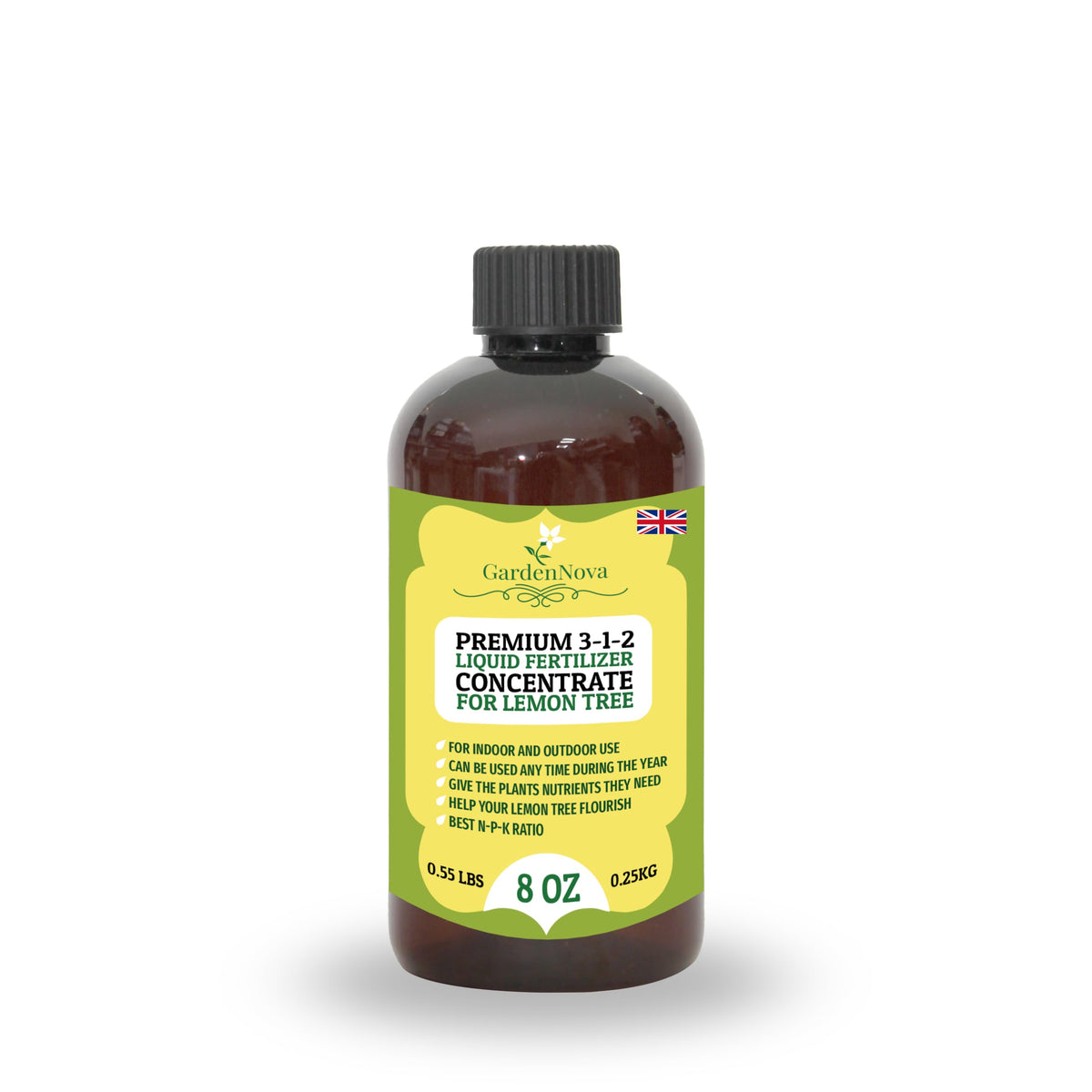 Premium Liquid Lemon Tree Plant Fertilizer - 3-1-2 Concentrate for Indoor Plants and Flowers by GardenNova | Organic Plant Food for Lemon Trees - 8oz