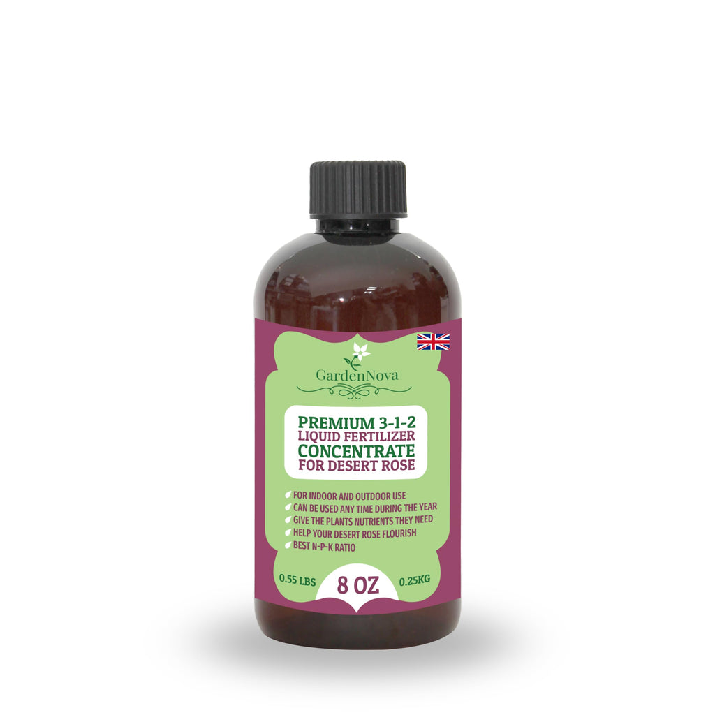 Premium Liquid Desert Rose Plant Fertilizer - 3-1-2 Concentrate for Indoor Plants and Flowers by GardenNova | Organic Plant Food for Desert Roses - 8oz
