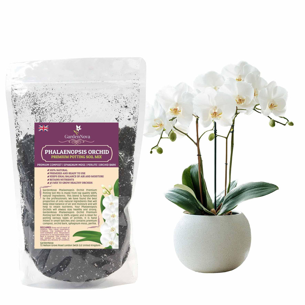 Premium Phalaenopsis Imperial Orchid Potting Mix - Hand Mixed in Small Batches | Great for Phalaenopsis of All Kinds - by GARDENNOVA - 4 Liters Bag