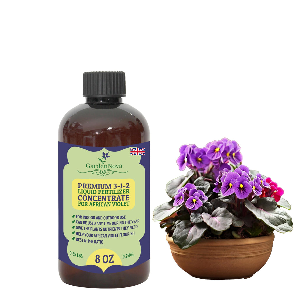 Premium Liquid African Violets and Gesneriad Plant Fertilizer - 3-1-2 Concentrate for Indoor Plants and Flowers by GardenNova | Organic Plant Food for African Violets and Gesneriad Plants - 8oz