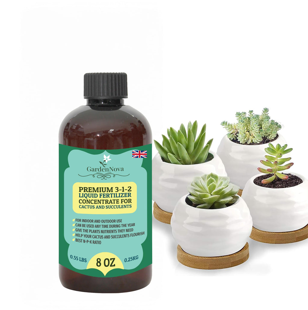 Premium Liquid Succulent Plant Fertilizer - 3-1-2 Concentrate for Indoor Plants and Flowers by GardenNova | Organic Plant Food for Succulents - 8oz