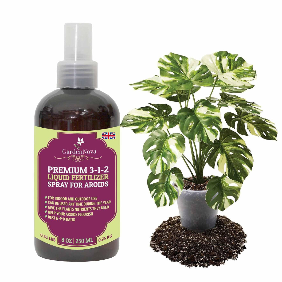 Professional AROID Spray Fertilizer Mist for Home Gardening | 3-1-2 Gentle Blend Mist for Healthy Leaves & Growth | Essential Nutrients for AROID - 8oz