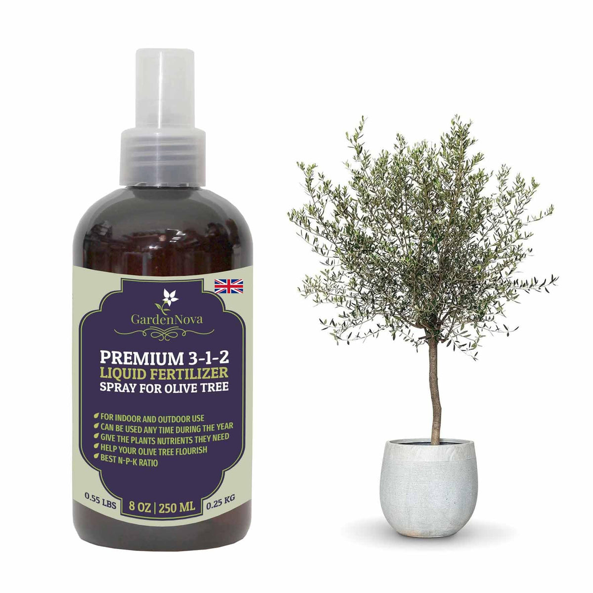 Professional Olive Tree Spray Fertilizer Mist for Home Gardening | 3-1-2 Gentle Blend Mist for Healthy Leaves & Growth | Essential Nutrients for Olive Trees - 8oz