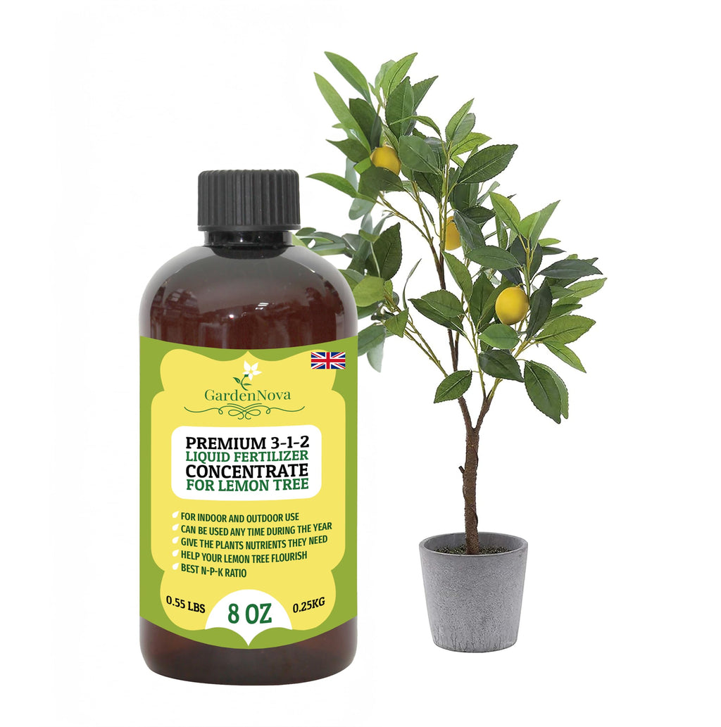 Premium Liquid Lemon Tree Plant Fertilizer - 3-1-2 Concentrate for Indoor Plants and Flowers by GardenNova | Organic Plant Food for Lemon Trees - 8oz