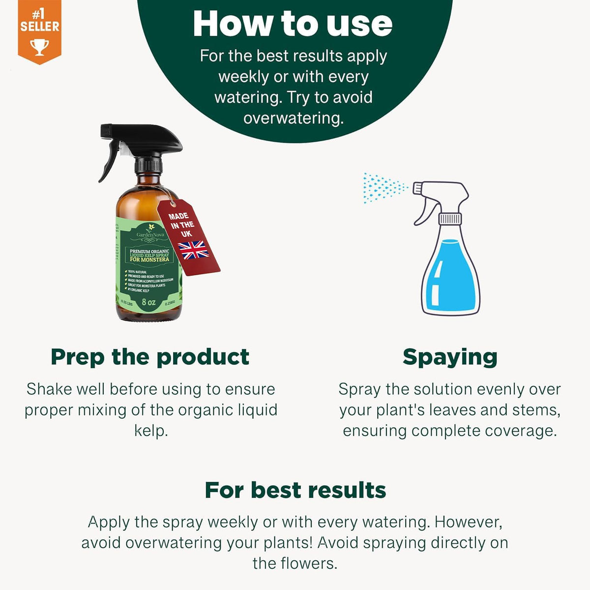 GARDENNOVA Professional Organic Liquid Kelp Spray for Dracaena Plants - 8 oz - Ready-to-Use Fully Organic Seaweed & Kelp Fertilizer Mist