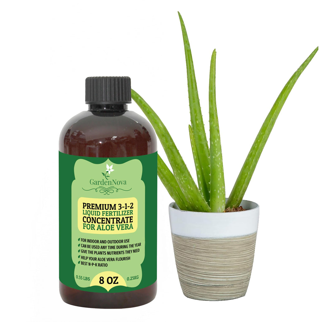 Premium Liquid Aloe Vera Plant Fertilizer - 3-1-2 Concentrate for Indoor Plants and Flowers by GardenNova | Organic Plant Food for Aloe Vera Plants - 8oz