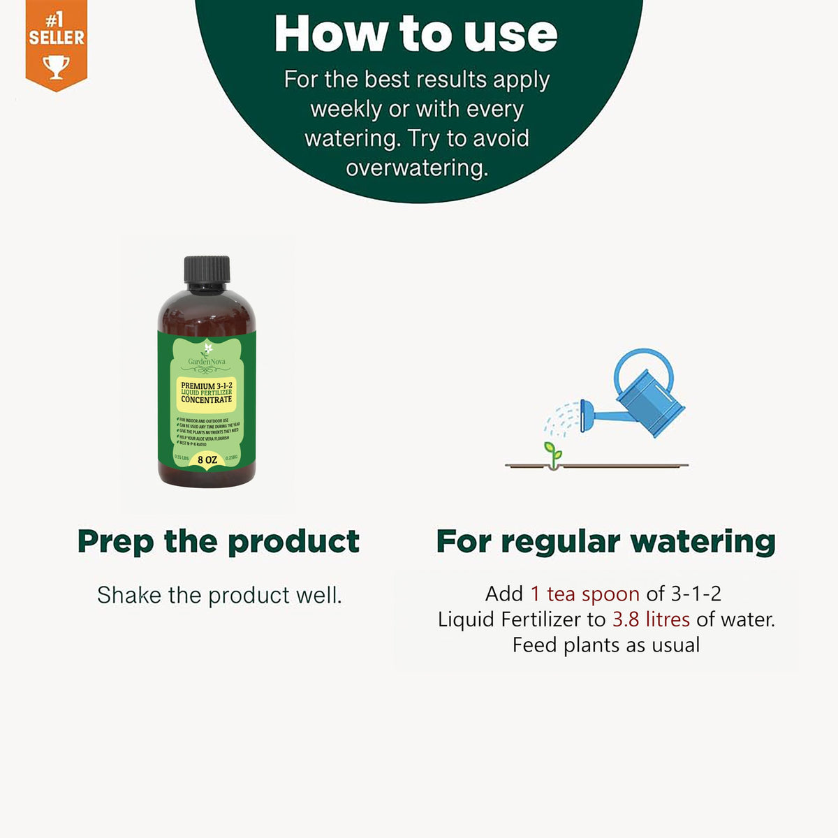 Premium Liquid Fertilizer - 3-1-2 Concentrate for Tropical Indoor Plants & Flowers - Organic Plant Food, 8oz