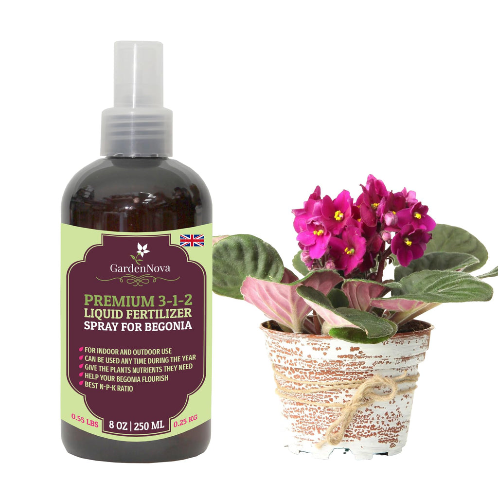Professional Begonia Spray Fertilizer Mist for Home Gardening | 3-1-2 Gentle Blend Mist for Healthy Leaves & Growth | Essential Nutrients for Begonia - 8oz