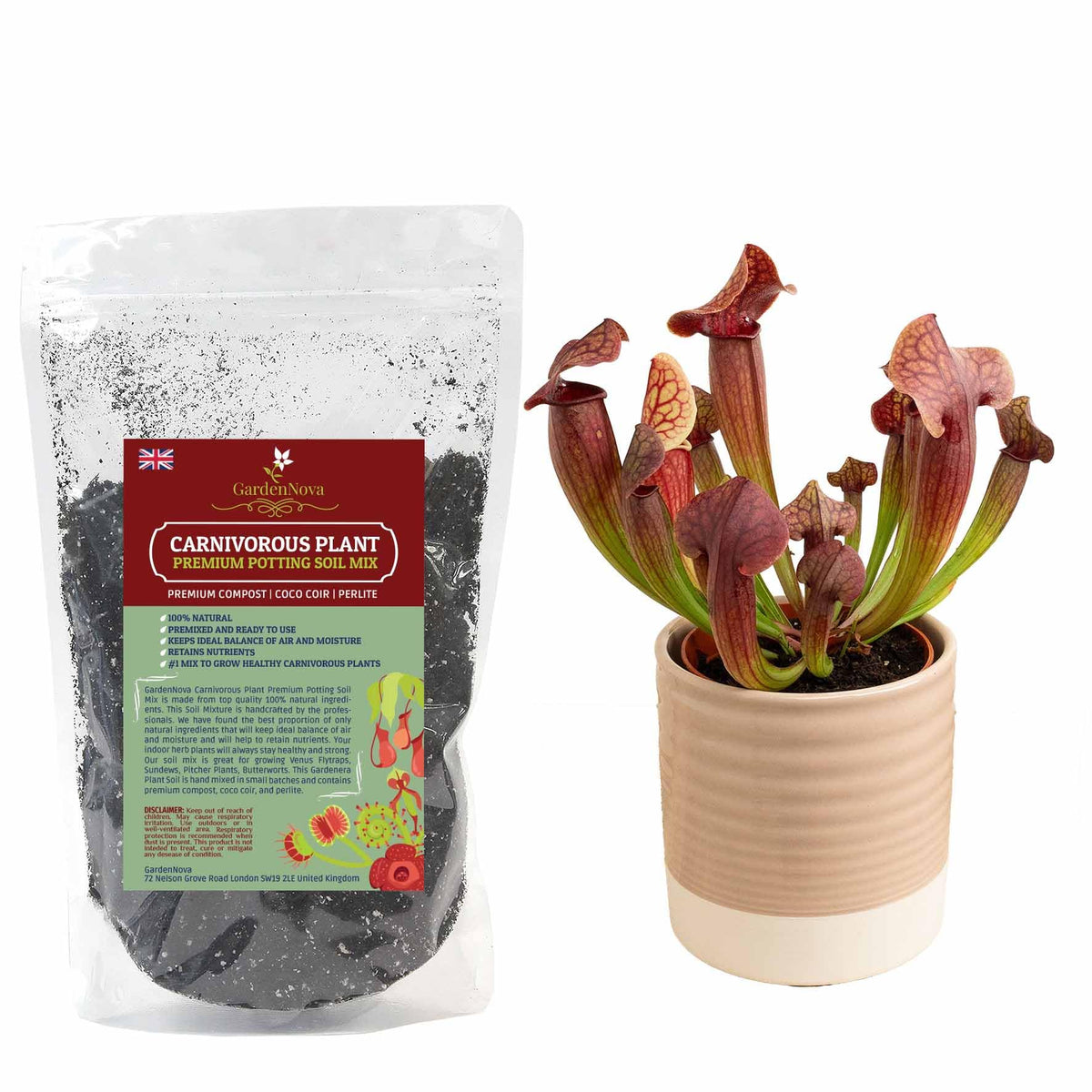 Premium Blend for Carnivorous Plants - Perfect for Venus Fly Traps, Pitcher Plants, Sarracenia, Butterworts, and Sundews by GARDENNOVA - 2 Liters Bag