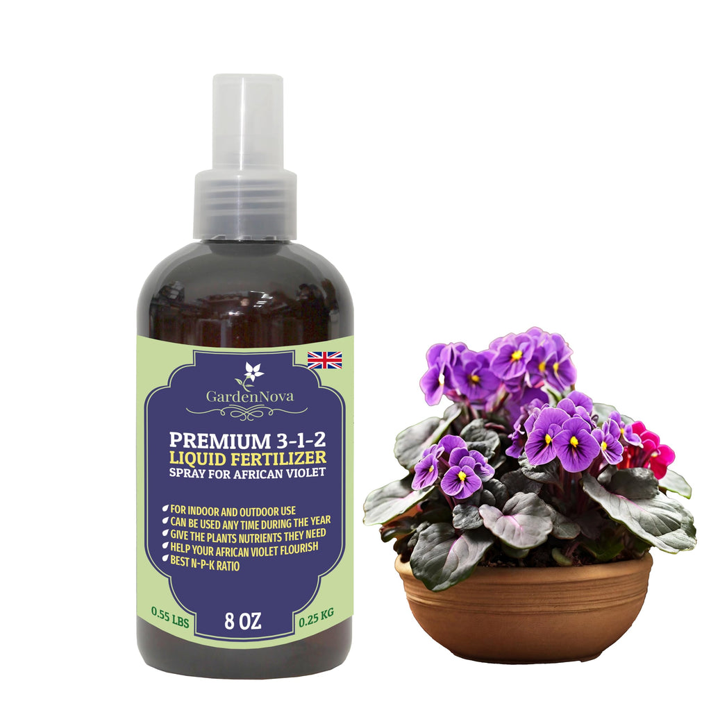Professional African Violet Spray Fertilizer Mist for Home Gardening | 3-1-2 Gentle Blend Mist for Healthy Leaves and Growth - 8oz