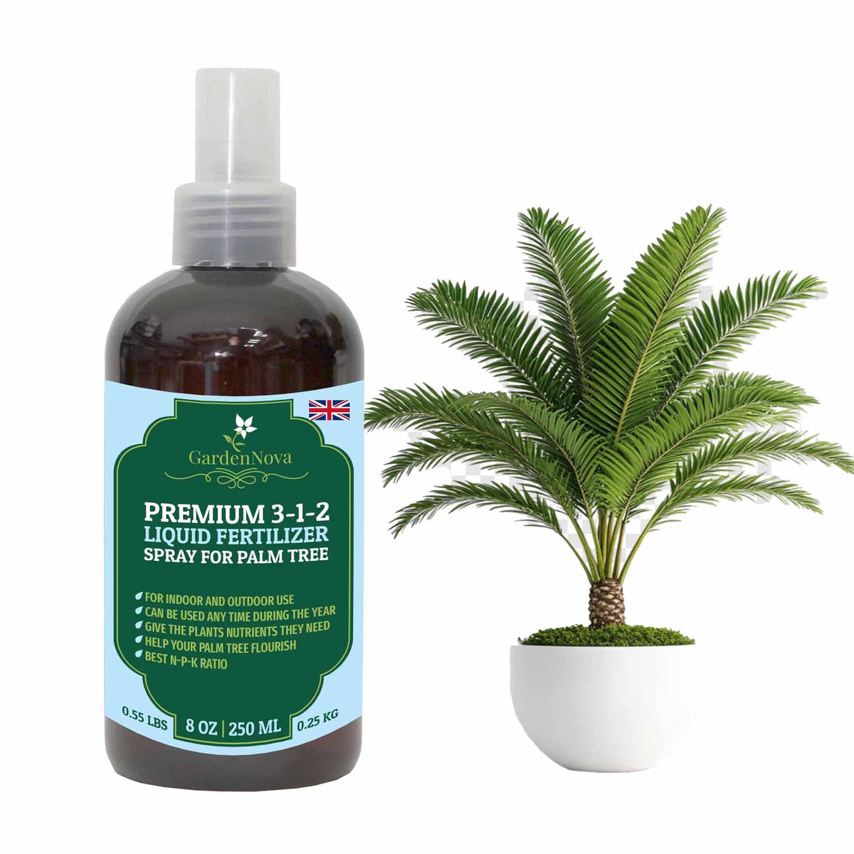 Professional Palm Tree Spray Fertilizer Mist for Home Gardening | 3-1-2 Gentle Blend Mist for Healthy Leaves & Growth | Essential Nutrients for Palm Trees - 8oz