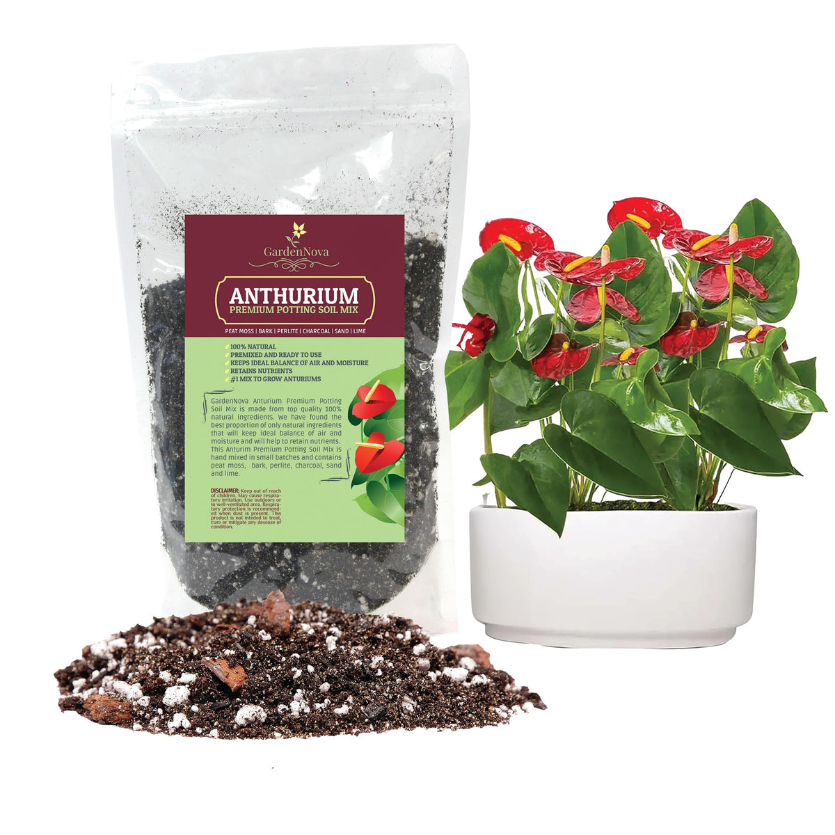 GardenNova Premium Anthurium Soil Mix - Perfect Blend for Thriving Anthurium Plants - 3 Liters