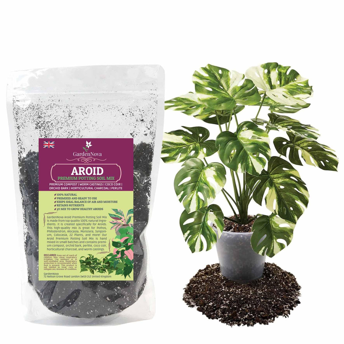 Premium Aroid Potting Mix - Soil Free Blend for Aroids - Growing Medium for House Plants by GardenNova - (5 Liters Bag)