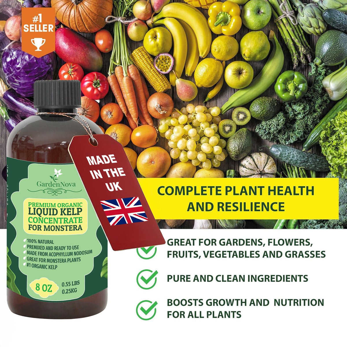 GARDENNOVA Premium Organic Seaweed & Kelp Superfood for Olive Tree Plants - 8 oz - Liquid Kelp Fertilizer Concentrate (Makes 25 Litres)