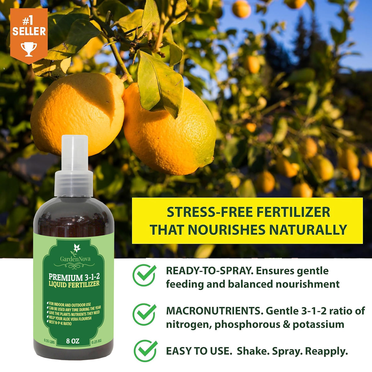Professional Olive Tree Spray Fertilizer Mist for Home Gardening | 3-1-2 Gentle Blend Mist for Healthy Leaves & Growth | Essential Nutrients for Olive Trees - 8oz