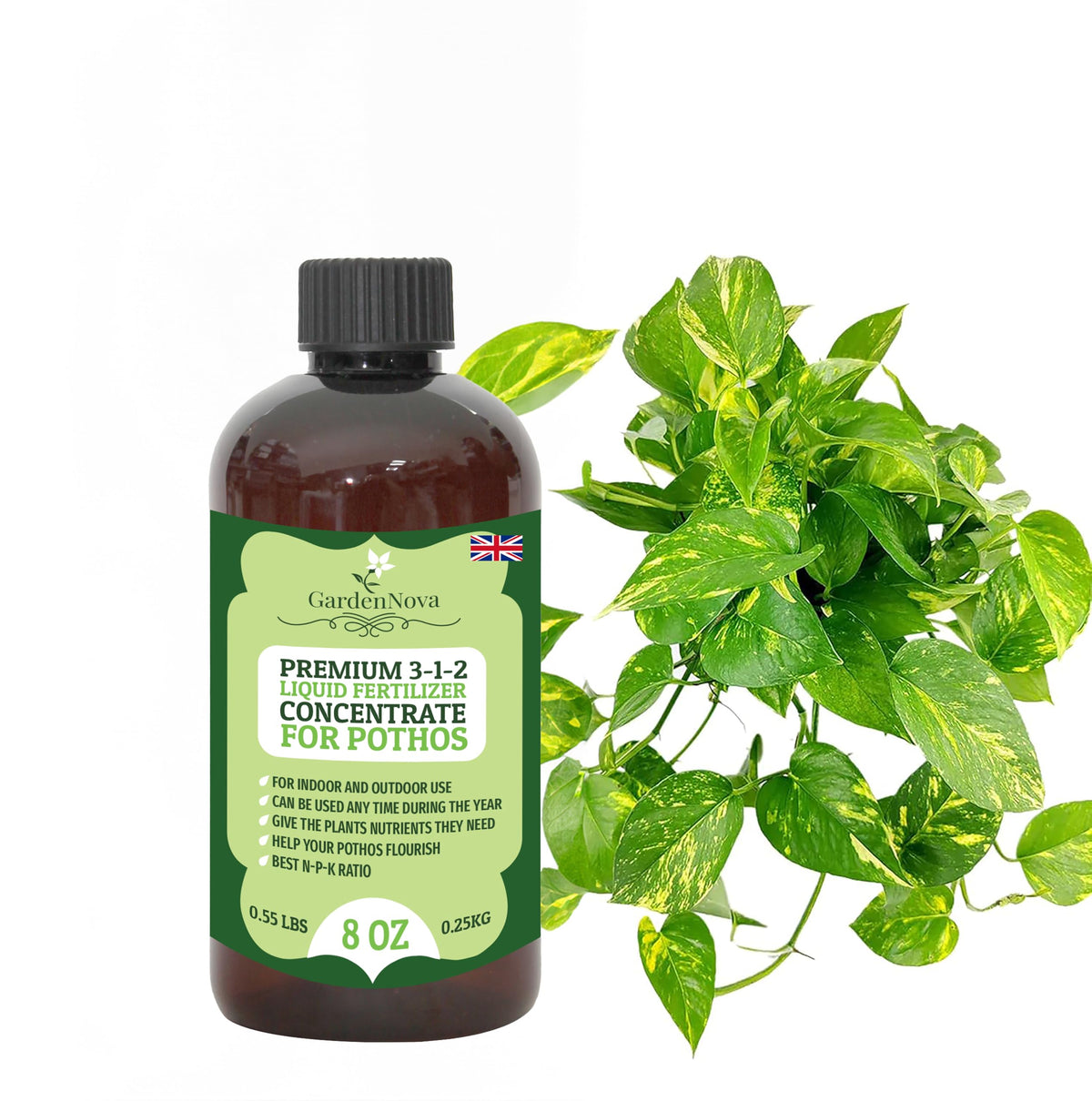 Premium Liquid POTHOS Plant Fertilizer - 3-1-2 Concentrate for Indoor Plants and Flowers by GardenNova | Organic Plant Food for Pothos Plants - 8oz