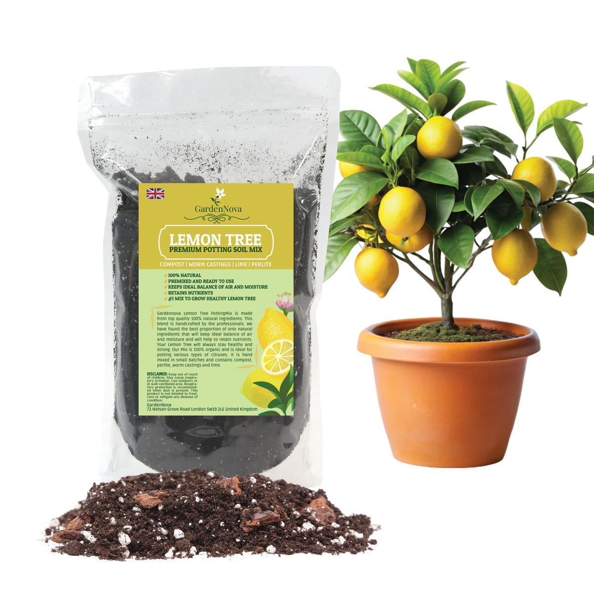 GardenNova's Premium Lemon Tree Soil Mix - Perfect Drainage and Nutrient Retention for Citrus Limon Trees - 4 LITERS