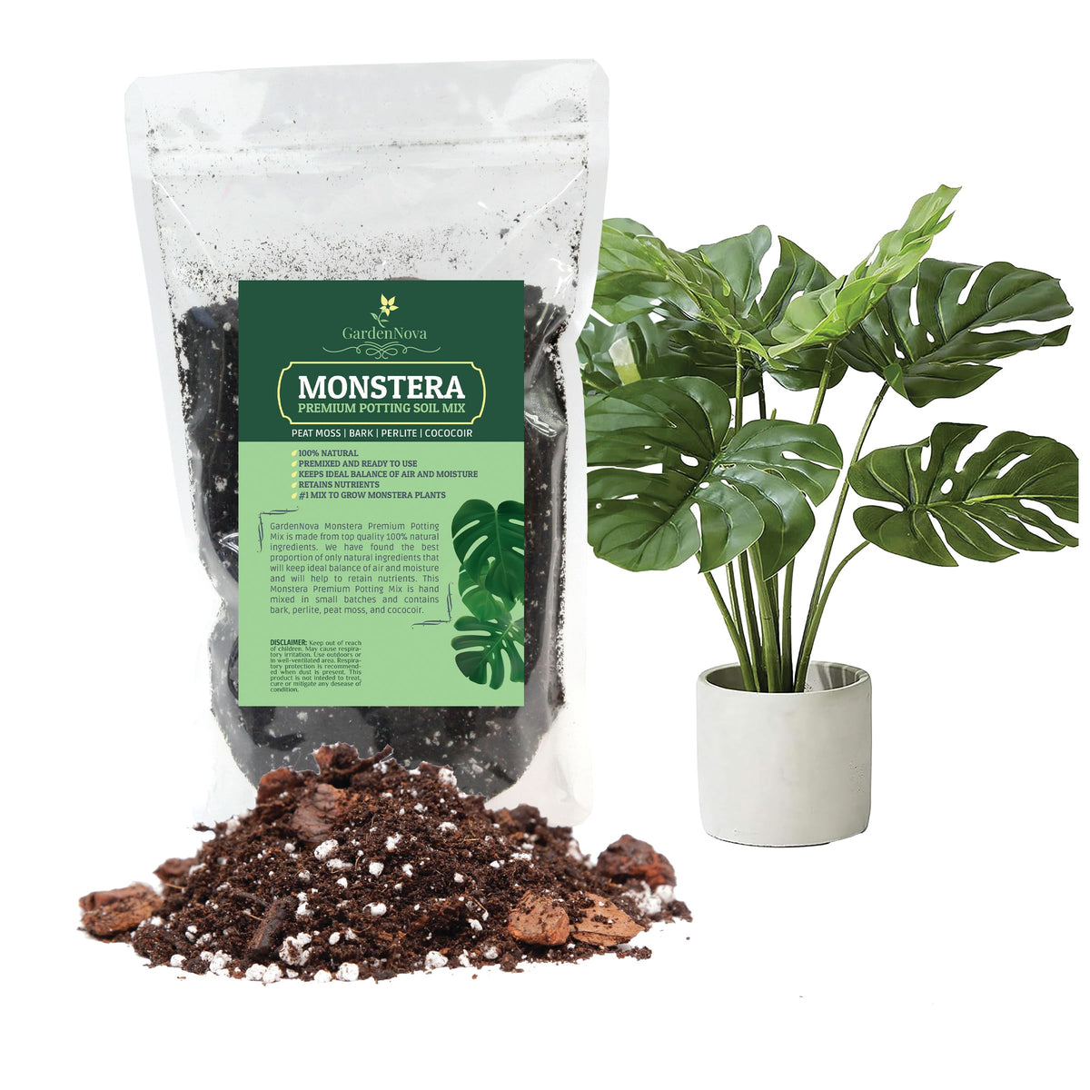 GardenNova Premium Monstera Potting Soil - Quick Drain Potting Soil for Growing and Repotting Monstera Deliciosa/Swiss Cheese Plant - 10 Liters (2 Bags of 5 Liters)