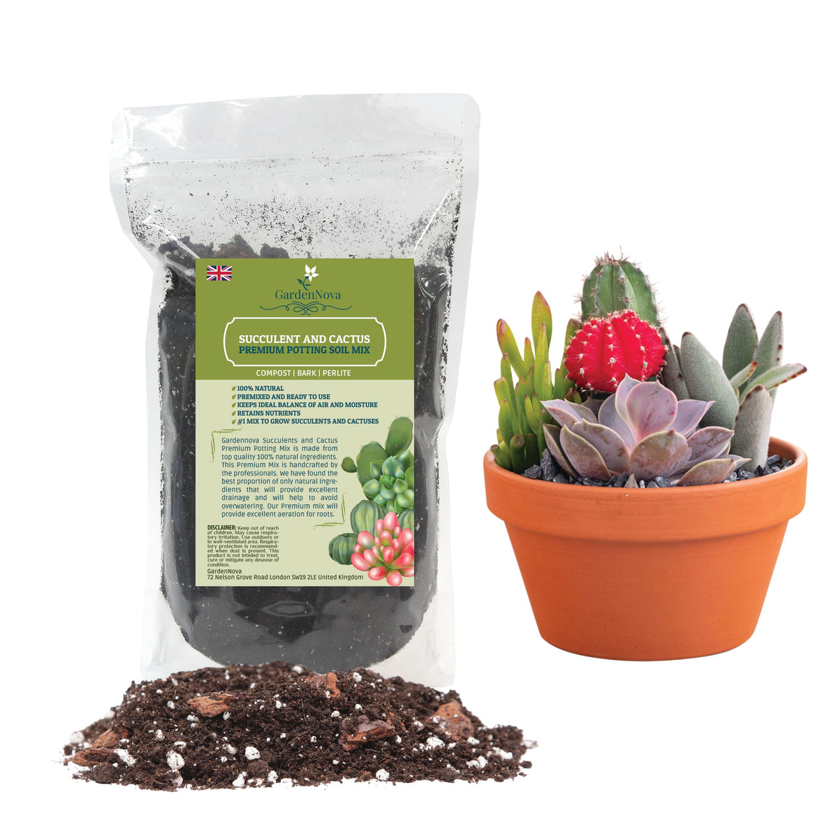 Professional Succulent Soil Premium All Purpose Blend | Pre-Mixed Ready to Use for Cactus and Succulents | Premium Compost, Perlite, Pine Bark - Made in UK - 10 LITERS (2 Bags of 5 Liters)