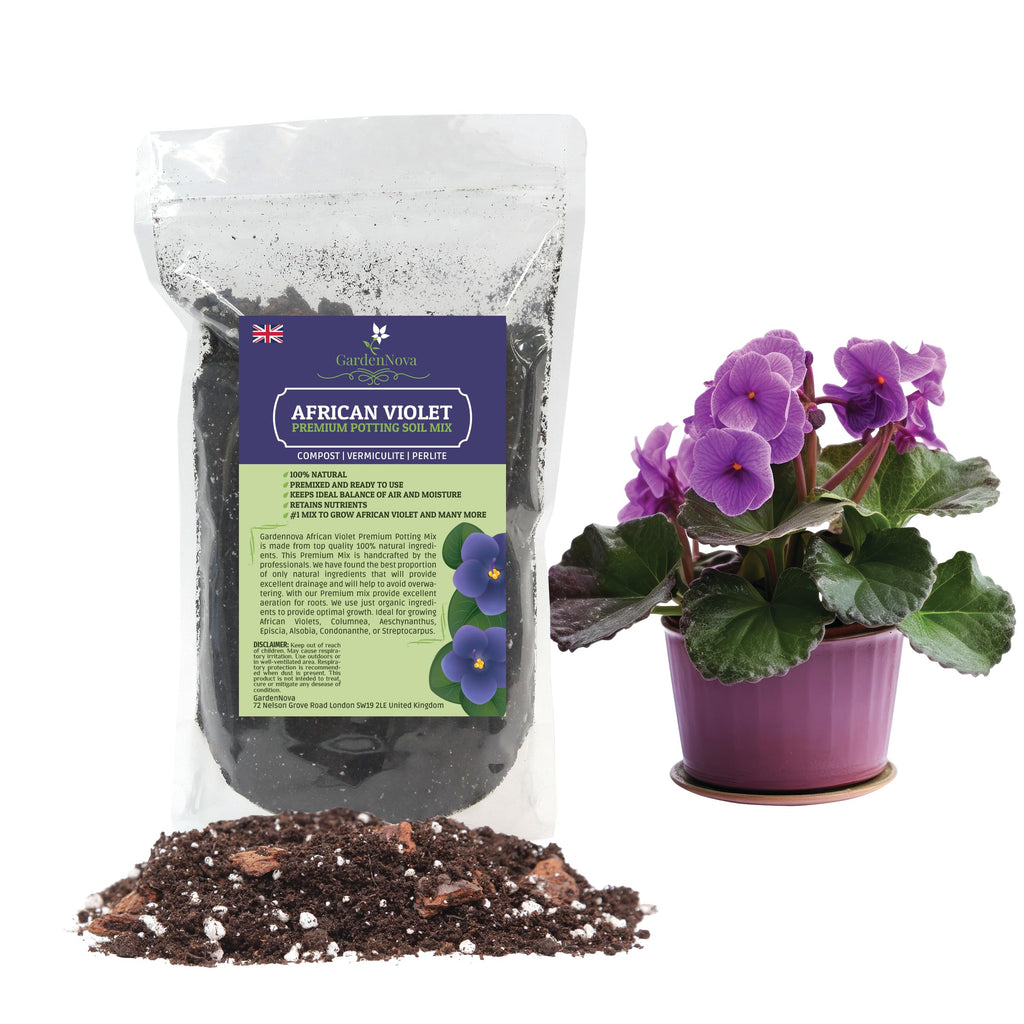 PREMIUM African Violets and Gesneriad Premium Soil Mix by GardenNova - Horticultural Perlite (25%) + Vermiculite (25%) + Premium Compost (50%) - Made in UK - (3 Liters Bag)